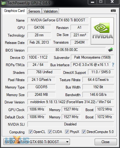 Обзор и тест видеокарты Palit GeForce GTX 650 Ti Boost OC 2ГБ